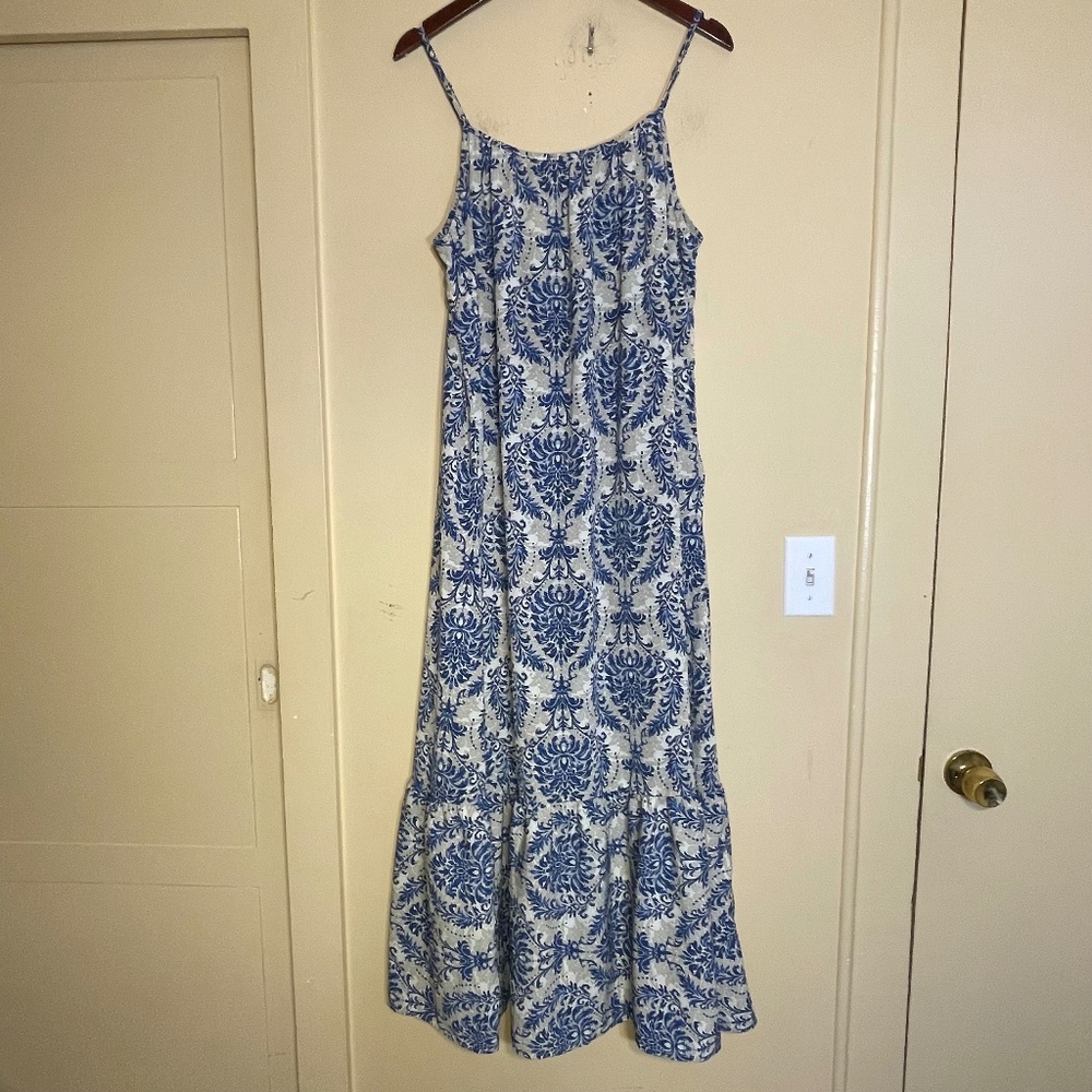 Blue and White Patterned Maxi Dress